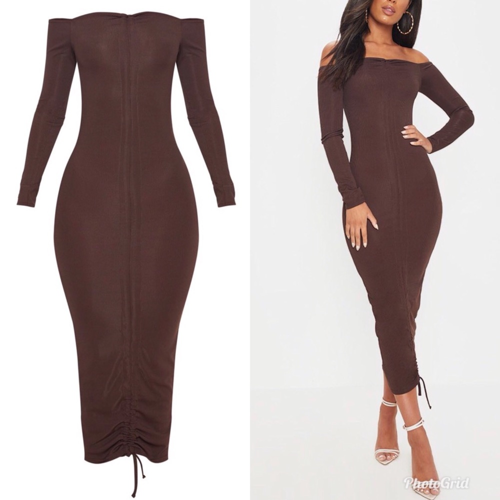 Brown Bodycon Midi Dress